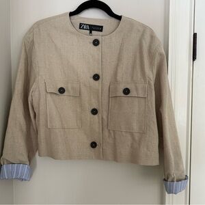 Zara Beige Utility Jacket with Black Buttons